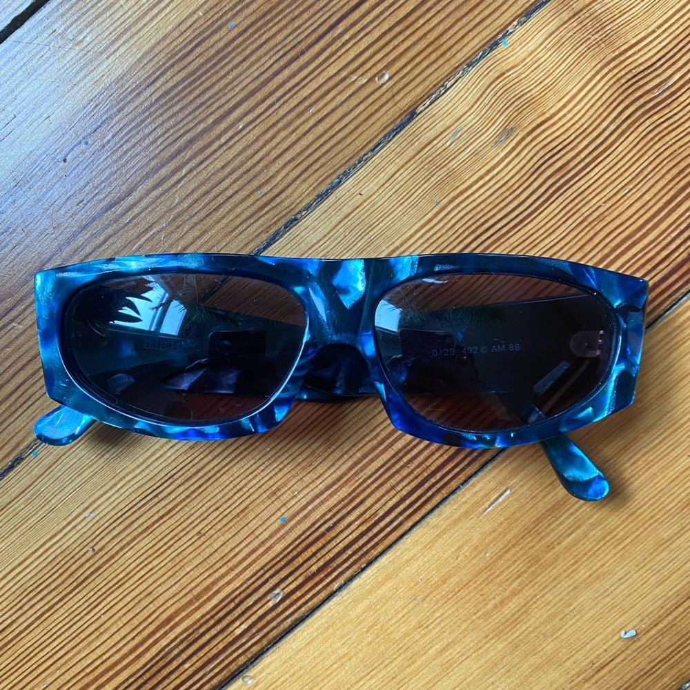 Vintage rare Alain Mikli 0129 Blue Tortoiseshell Rectangular Sunglasses France
